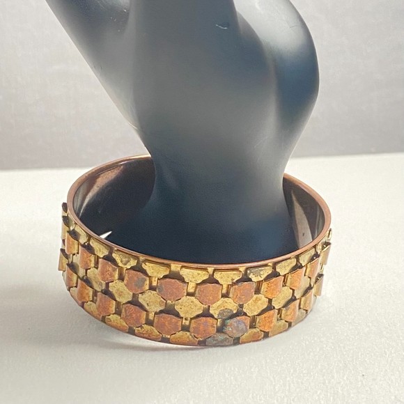 Copper Brass Bangle Bracelet Honeycomb Pattern - Picture 1 of 8